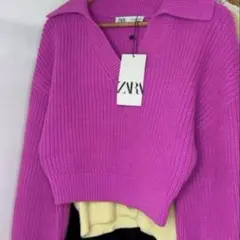 ZARA ピンクVネックニット