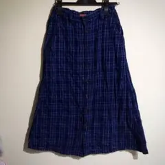 フロントボタン デニムチェックロングスカート