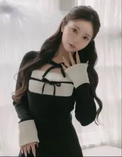 Darich リボンファーフレアニットミニワンピース free size