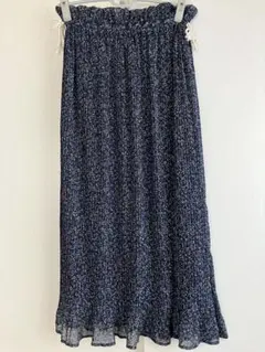 美品◇FREE'SMART春夏秋さらさらシフォンプリーツスカート◇濃紺＋白小花のサムネイル