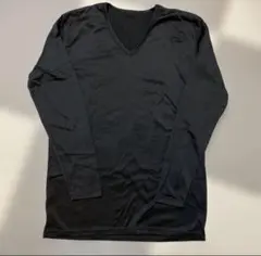 黒 Vネック 長袖カットソー　裏起毛 M