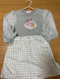 メゾピアノ 七分袖カットソー スカート セット 120センチ ミントグリーン