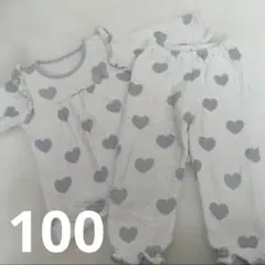 パジャマ 女の子 100cm 長袖 上下セット ハート柄 グレー くすみカラー