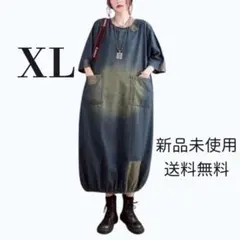 ワンピース 半袖　デニム ロング 無地 ゆったり カジュアル おしゃれ