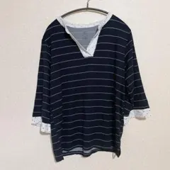 売切SALE❤️ ストライプ Tシャツ 五分袖 Vネック トップス レディース