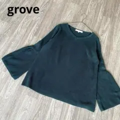 グローブ grove ニット カットソー Vネック フレアスリーブ 長袖 M 緑