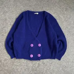 vintage カーディガン ニット ダブルボタン 短丈 レトロ 古着コーデ