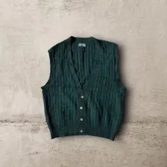 90s英国製LANDS'ENDランズエンドウールニットベストCBOYグランパ緑M