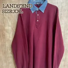 LANDS’END ランズエンド 長袖ポロシャツ 襟切替デザイン 赤紫 XXLのサムネイル