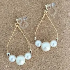 雫フープ＊コットンパール✖️パール　　樹脂イヤリング