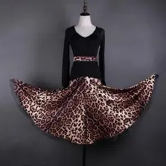 社交ダンス　ミモレ丈スカートレオパード柄　ラテン　レッスン着 XL　華やか