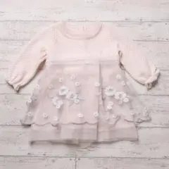 ベビー服　ドレス　70 お祝い　チュール　花柄　ピンク　女の子　リボン付き