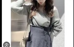 リブ編みVネックグレーセーター Fサイズ　Dazzlin ニット
