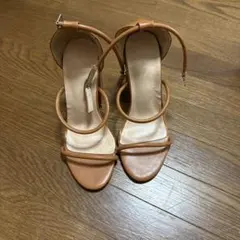 ブラウン アンクルストラップ 高ヒールパンプス