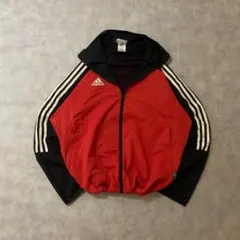 02年製adidas古着トラックジャケット刺繍ロゴドローコード付き赤黒DB226