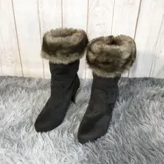ダークブラウン【23.5cm】大人気◎ ムートン ブーツ 折返し ボアファー