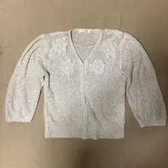 CORDIER 花模様 編み込みカーディガン 五分袖　生成り　ヴィンテージのサムネイル