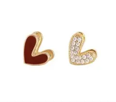 人気！ハート型ピアス 赤色とキュービックジルコニア2way CZダイギフトBOX