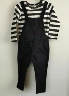 FITHストライプ長袖トップスとquotiusefithオーバーオールセット