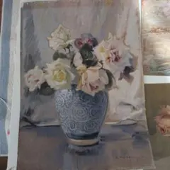 T. Hansen 油彩画 バラの絵 T. Hansen 油彩画 バラの絵 - メルカリ