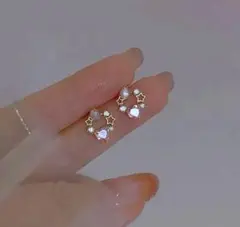 星とオパール風ビーズのリースピアス