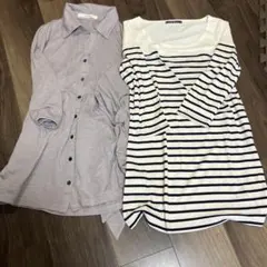 refreer 薄紫ボタン付きシャツ & INGNI ストライプチュニック