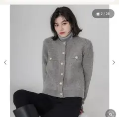 試着のみ coca ループ編み 金ボタン ニットジャケット Lサイズ