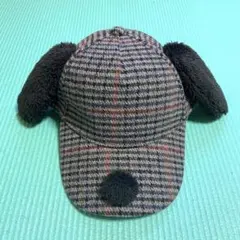 USJ スヌーピー耳鼻付きチェック柄キャップ