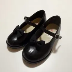 リボン付き黒フォーマルシューズ（リボン取り外し可）　16cm