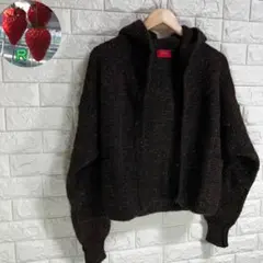 ケンゾー✨KENZO フード付き 厚手カーディガン ブラウン ラメ M 日本製のサムネイル