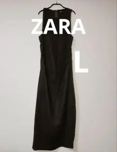 ZARA ノースリーブロングワンピース オリーブグリーン リネン 麻　Lサイズ