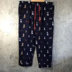 Y5841古着　柄パンツ　パジャマパンツ　紺　90s Y2K