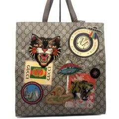 最高級✨グッチ XXXL相当 総カシミヤ 裏地総柄 現行タグ ワッペン ネイビー