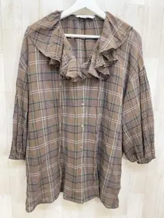 studio CLIP 高山都さんコラボ フリルブラウス チェック柄 コットン