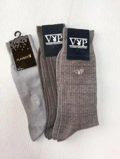 PLAYBOY グレー リブ編みソックス 3足セット