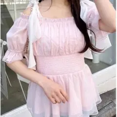 INGNI ピンク M リボンチュール オフショル ブラウス