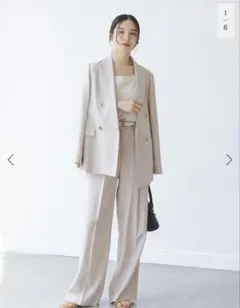 麻ストレッチピークドラペルダブルジャケットのサムネイル