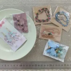 ハンドメイド ピアス ノンホールピアス ネックレスチャーム6点セット