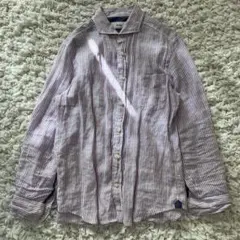 美品　ノーリーズ　リネン　シャツ　長袖　Lメンズ　ストライプのサムネイル
