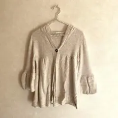 ROXY ロキシー　薄いグレー　フード付き ニット　カーディガン 七分袖