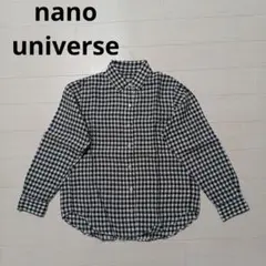 nano universe リネン100％ギンガムチェック長袖シャツ