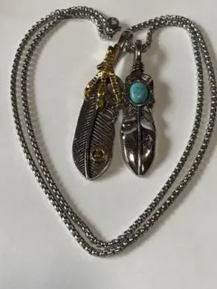 1650 ○ フェザーダブルペンダントネックレス　ユニセックス