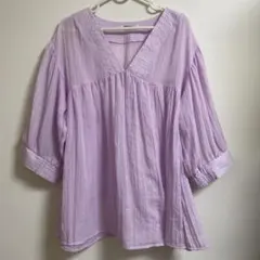 〈美品〉Hina plus Keiko Vネック 五分袖ブラウス　ひなけいこ