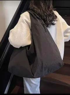 SHEIN 大容量 ブラック ショルダートートバッグ