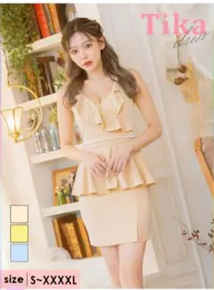 Tika ベージュ ペプラムドレス M パール