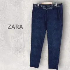 【ザラマン】スラックス M 花柄 フィットパンツ テーパード 総柄 カジュアル