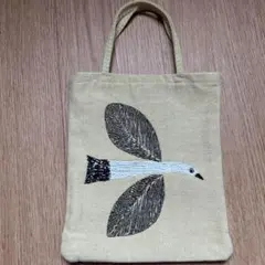 鳥と葉の刺繍トートバッグ