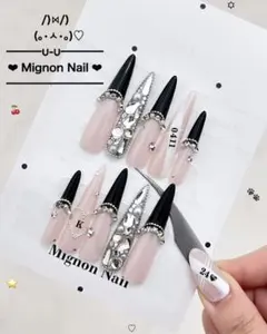 ネイルチップ 量産型 ギャル スナ系 オタクネイル フレンチ ハート ピンク 黒