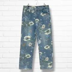 美品✨デニムパンツ【Ｍ】Gパン フラワープリント メンズ 薄いブルー