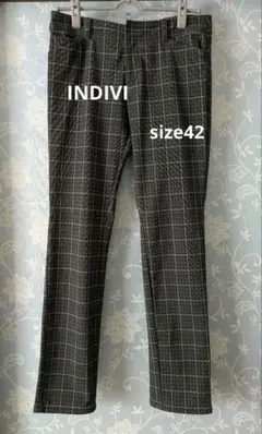 INDIVI チェック柄 ストレッチ素材カジュアルパンツ